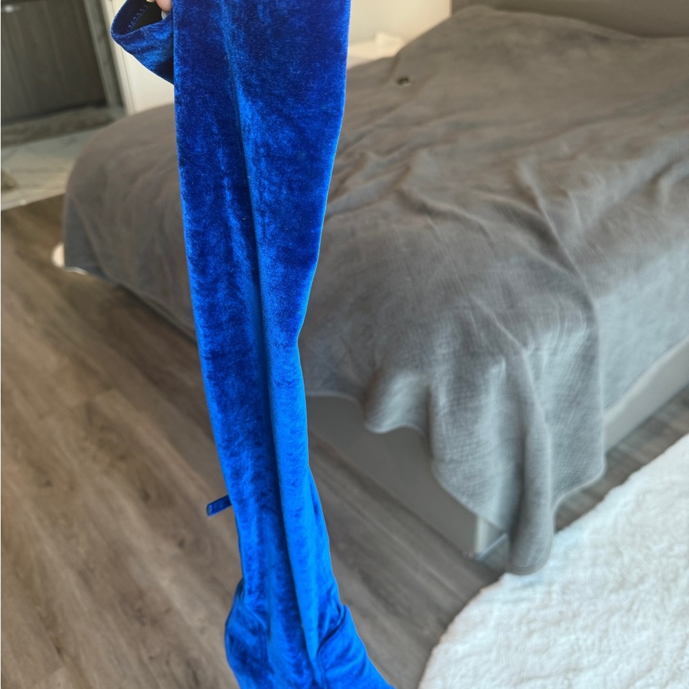 Aquazzura royal Blue Velvet over Knee-High Boots - Picture 11 of 11
